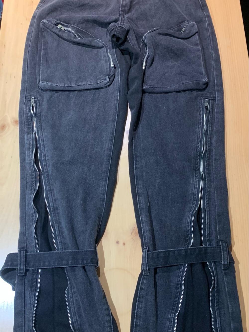 Fashion Nova Charcoal Straight-Leg Cargo Jeans with Zipper Detail